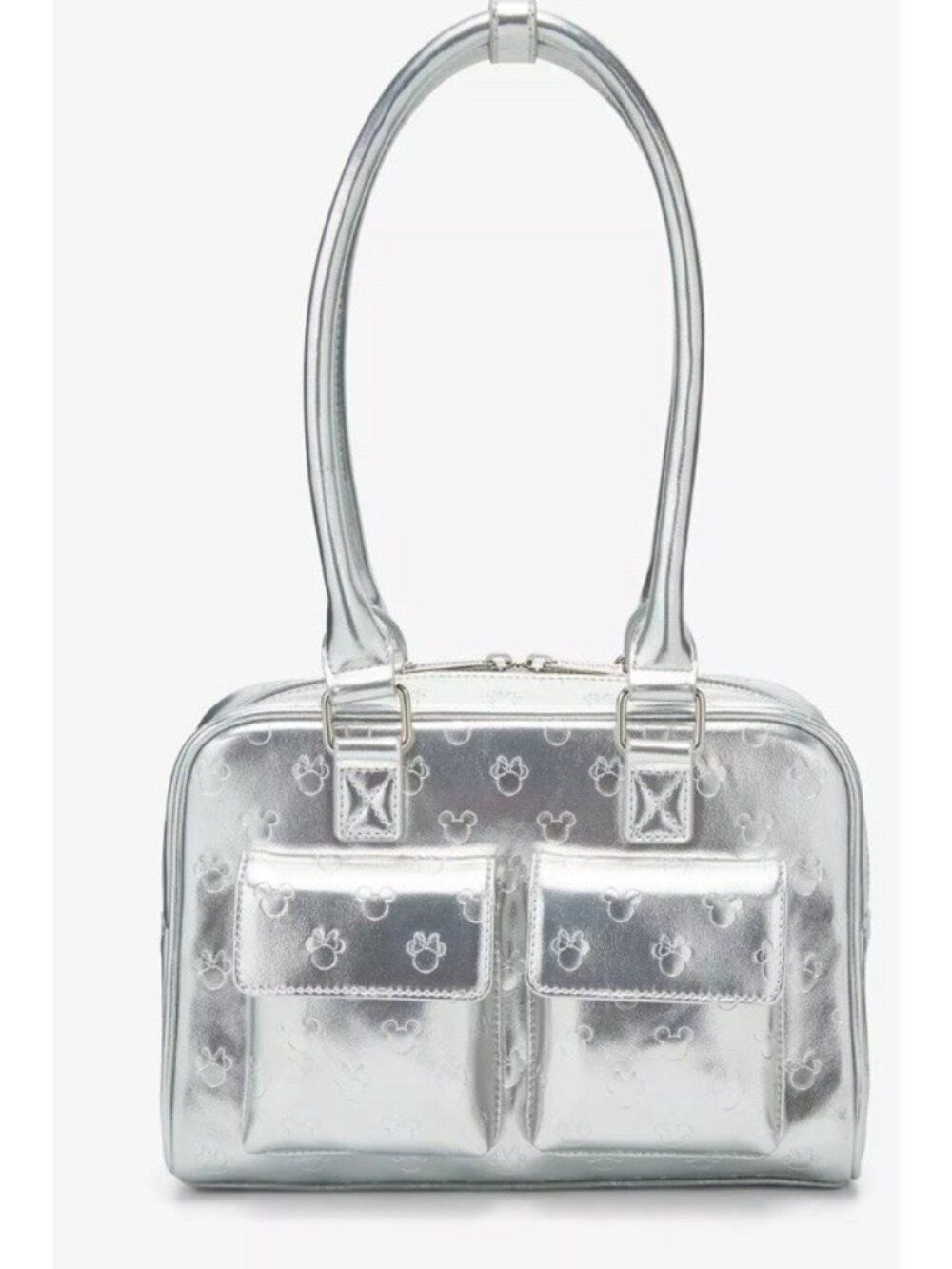 Loungefly Mickey Mouse Embossed Silver Metallic Mini Satchel Handbag Purse NWT